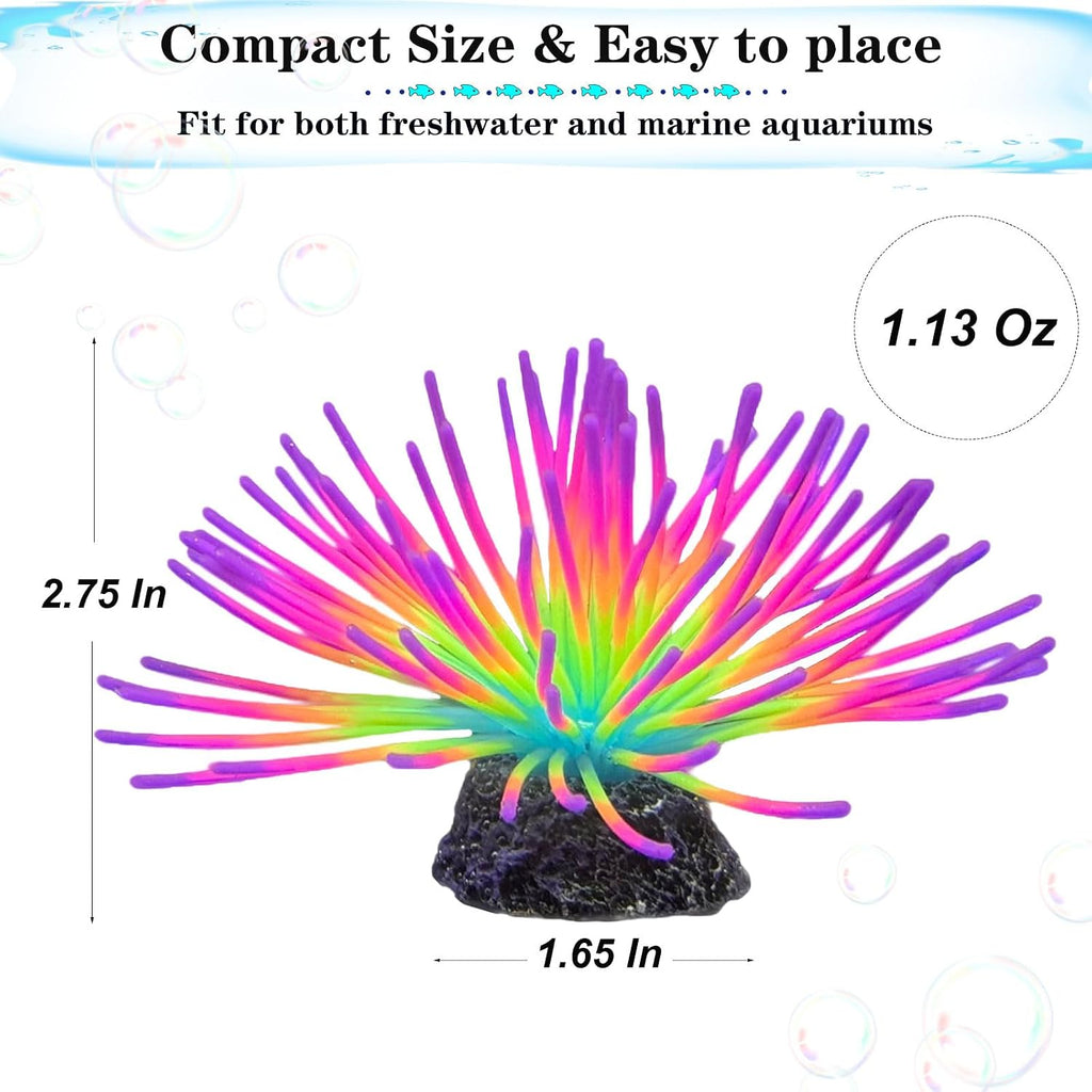 2pcs Silicone Glowing Effect Aquarium Fish Tank Decorations, Artificial Soft Anemone Coral Plants Ornaments for Aquarium Decor Landscape, Glow in Dark Fish Tank Accessories Decorations(Pink)