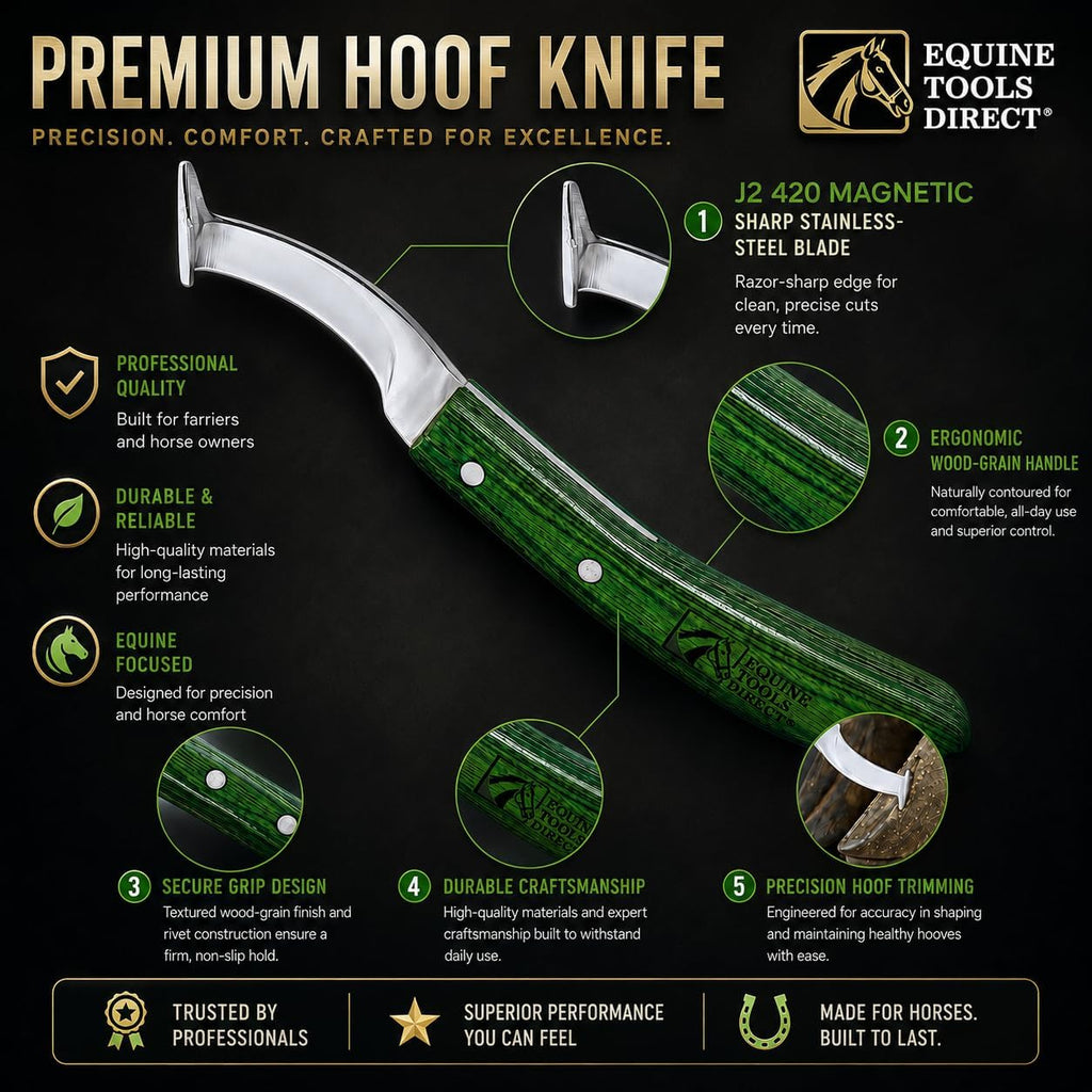 Right-Hand Straight Blade Hoof Knife, Green Handle