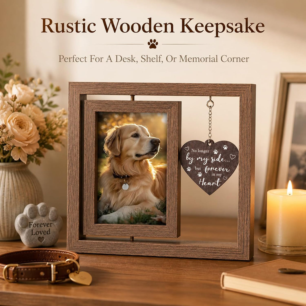 Dog Memorial Gifts for Loss of Dog, Rotating Wooden Picture Frame for 4x6 Photo, Pet Memorial Gifts, Cat Sympathy Bereavement Remembrance Keepsake Gift