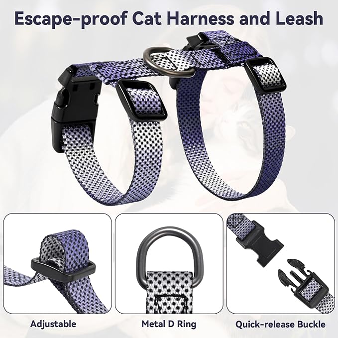 Cat Harness and Leash Set, 3-in-1 Escape Proof Adjustable, Comfortable Soft - Image 3