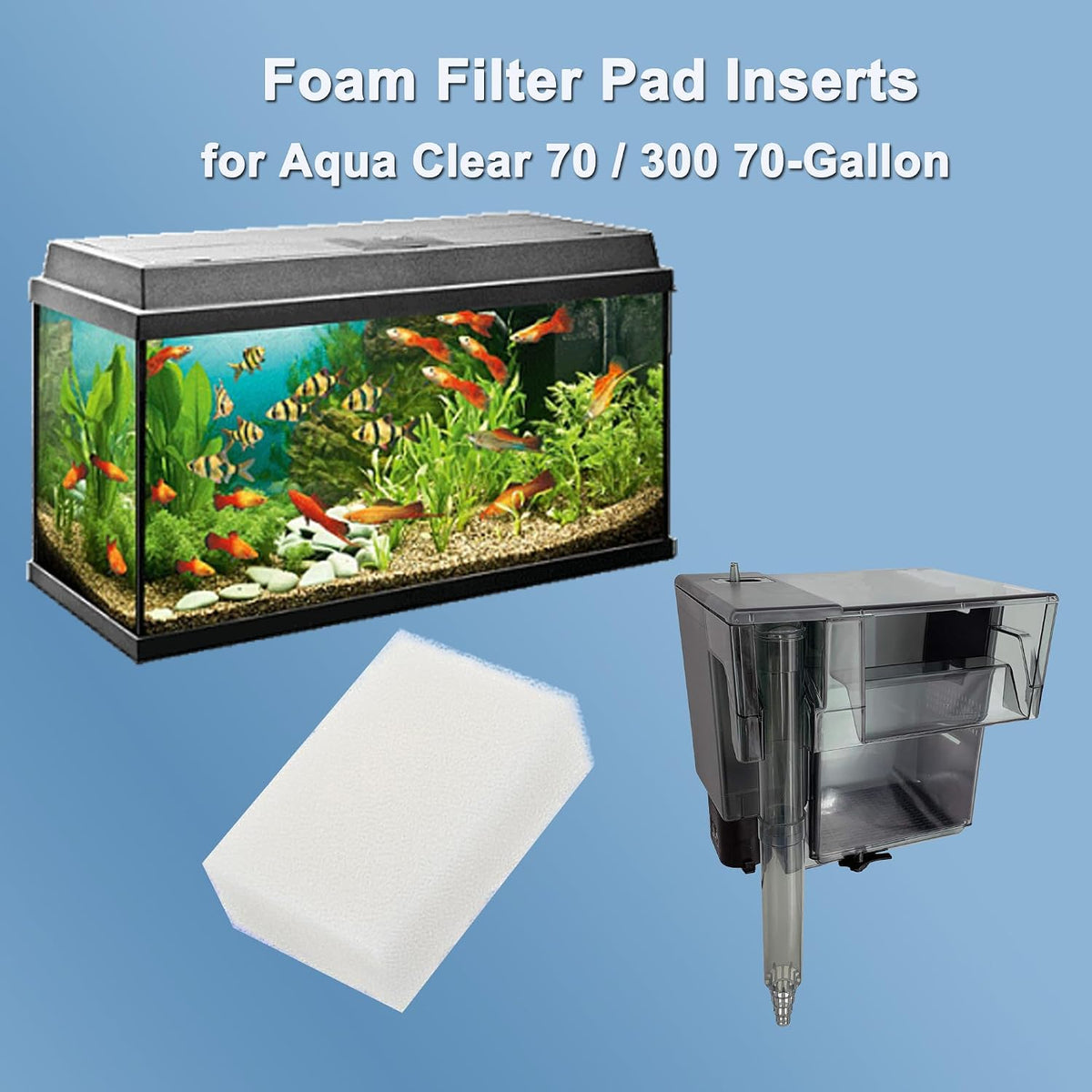 6 Pcs Foam Filter Pads Compatible with AquaClear 70 300 Aquarium Bio Sponge Replacement AquaClear 70-Gallon