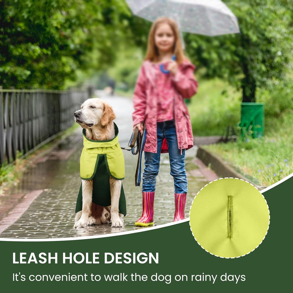 BRKURLEG Dog Raincoat, Waterproof Rain Jacket with Hood, Green, L