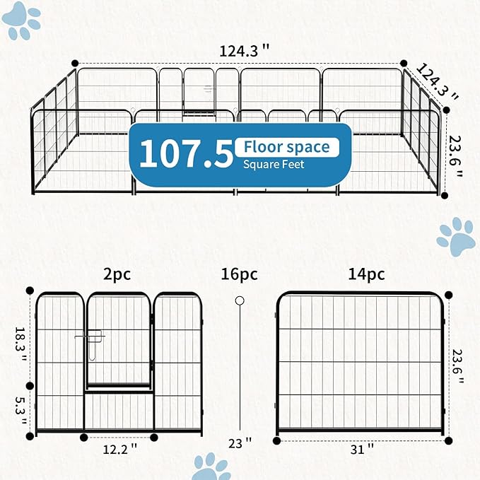 NEWBULIG Dog Playpen 16 Panels 24" Height Foldable Heavy Duty Metal Dog - Image 3