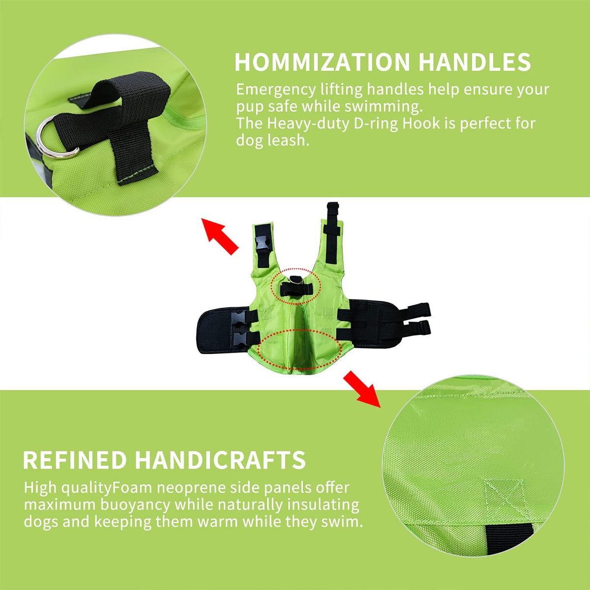 Snik-S Dog Life Jacket- Preserver with Adjustable Belt, Pet Swimming Shark Jacket for Short Nose Dog (Pug,Bulldog,Poodle,Bull Terrier,Labrador) (Green, X-Small)