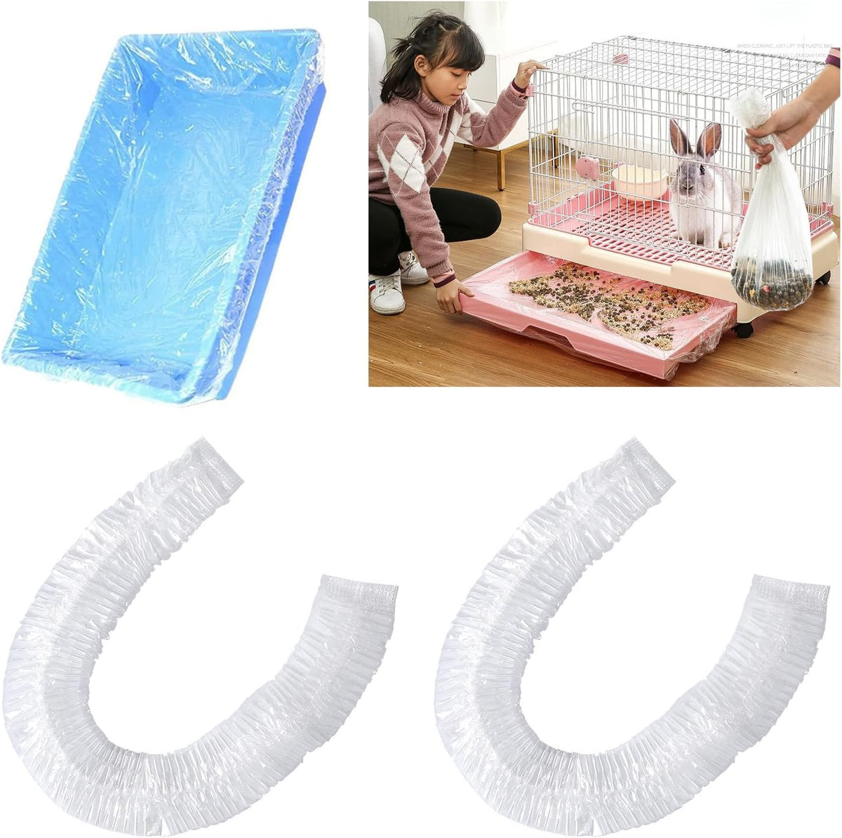 50 Pack Disposable Rabbit Litter Box Liners Disposable Rabbit Cage Cover Liner Waterproof Plastic Wrap for Guinea Pig Training Potty Tray Bunny Litter Pan Trainer Corner Pellet Bedding Toilet