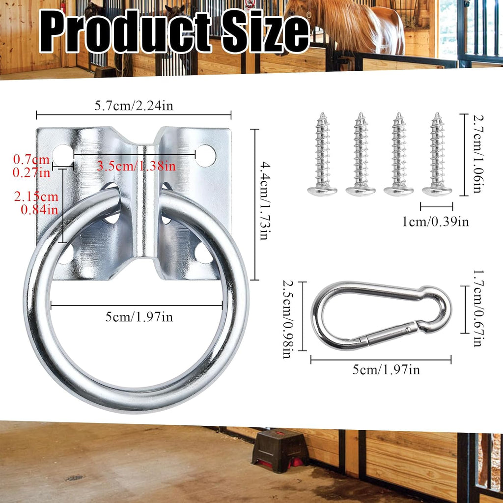 10 Pcs Cross Tie Ring Set, Horse Trailer Tie Ring with 10 Spring Snap Hook and 40 Screws, Tie Down Ring for Stall, Trailer, Barn, Racetrack, Pasture