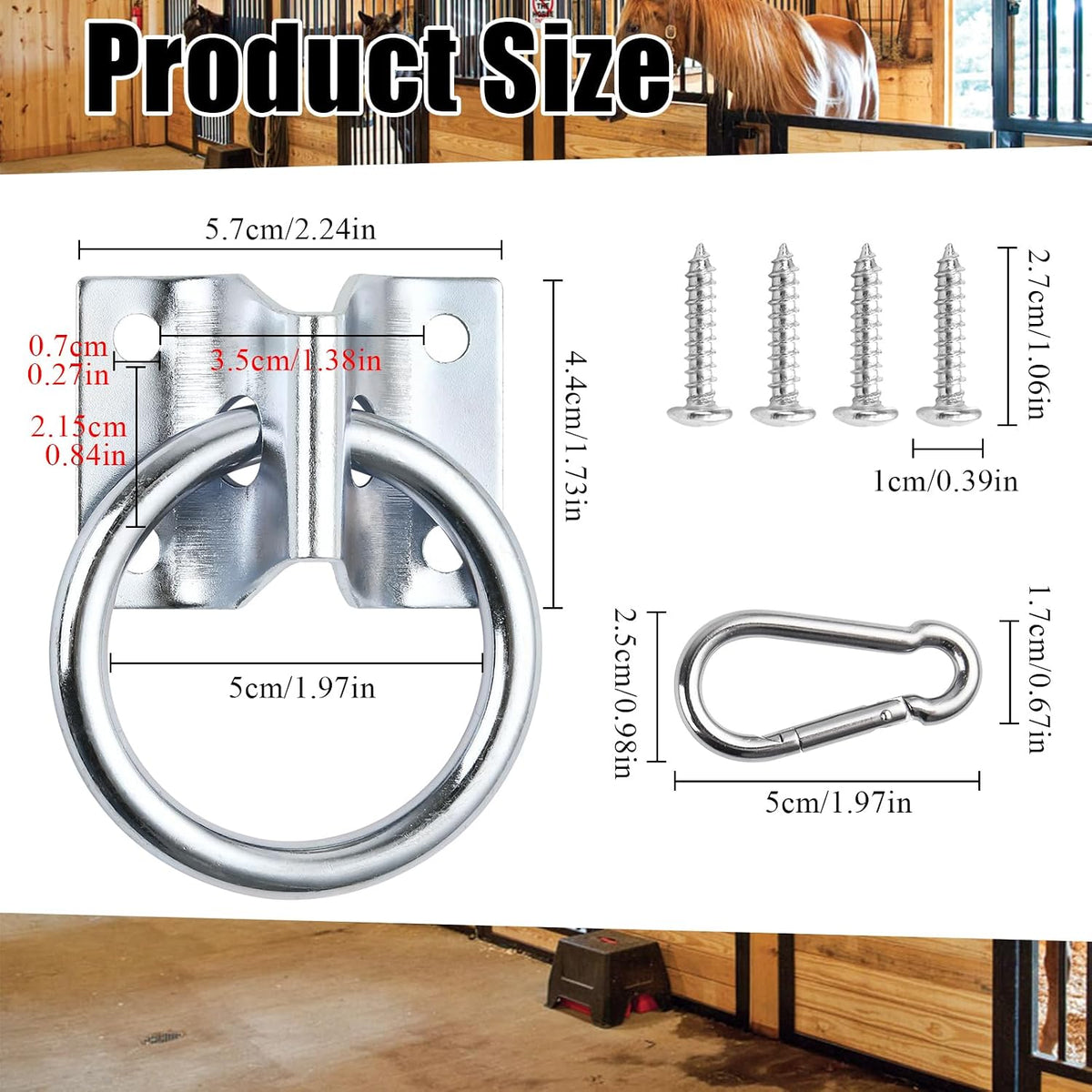10 Pcs Cross Tie Ring Set, Horse Trailer Tie Ring with 10 Spring Snap Hook and 40 Screws, Tie Down Ring for Stall, Trailer, Barn, Racetrack, Pasture