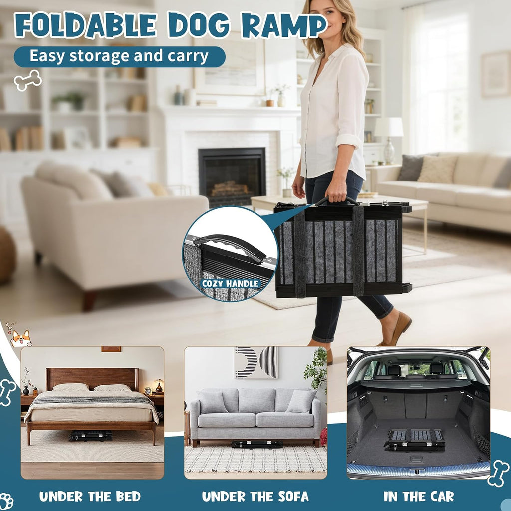 Upgraded Dog Ramp for Couch & Bed, Foldable Small Dog Ramp for Sofa Stairs, 4 Adjustable Height from 10'' to 20'', Aluminum Portable Stable Pet Steps with Non-Slip Pad, Up to 35 lbs
