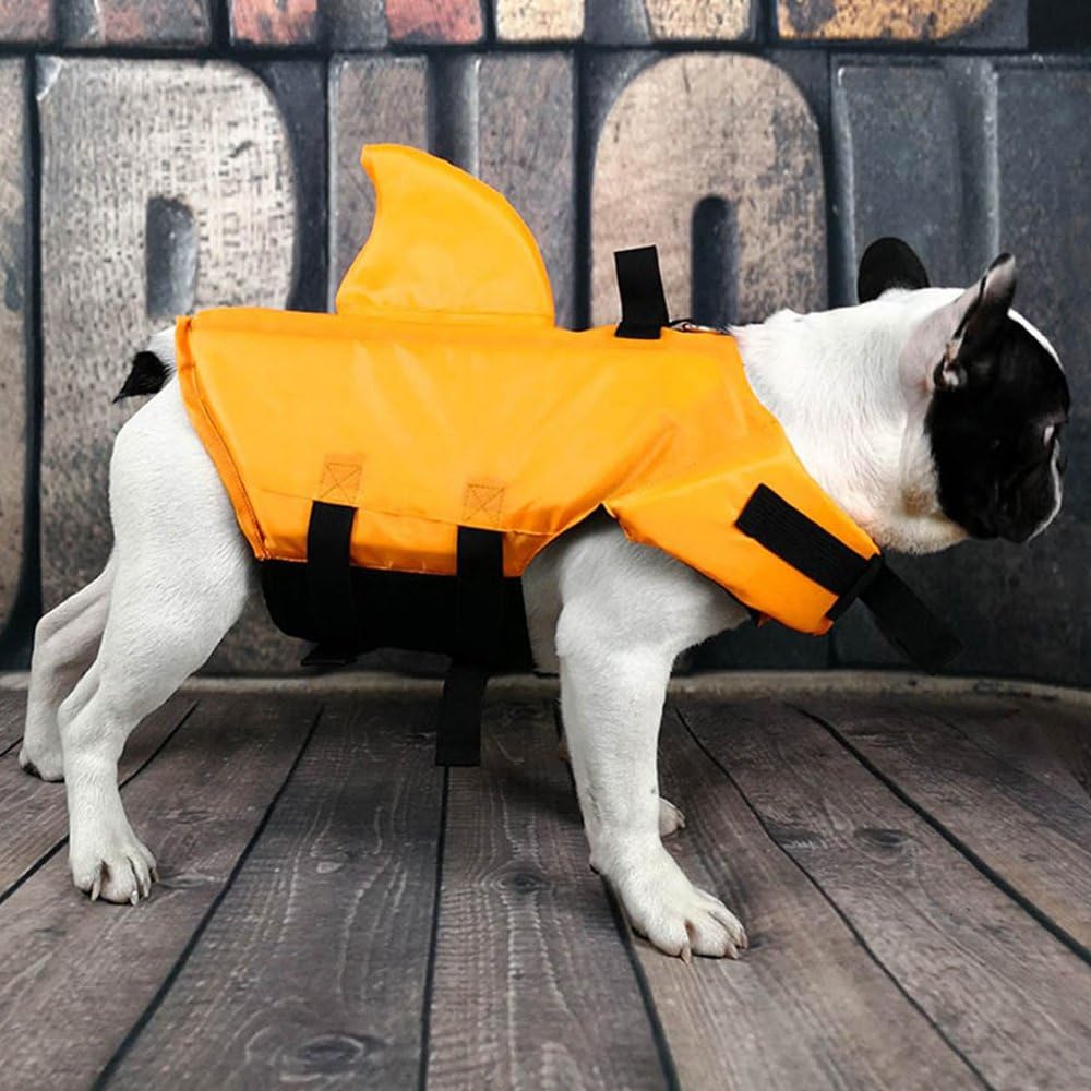 Snik-S Dog Life Jacket- Preserver with Adjustable Belt, Pet Swimming Shark Jacket for Short Nose Dog Upgrade Version (Pug,Bulldog,Poodle,Bull Terrier,Samoyed,Alaskan Malamute) (XS, Orange)