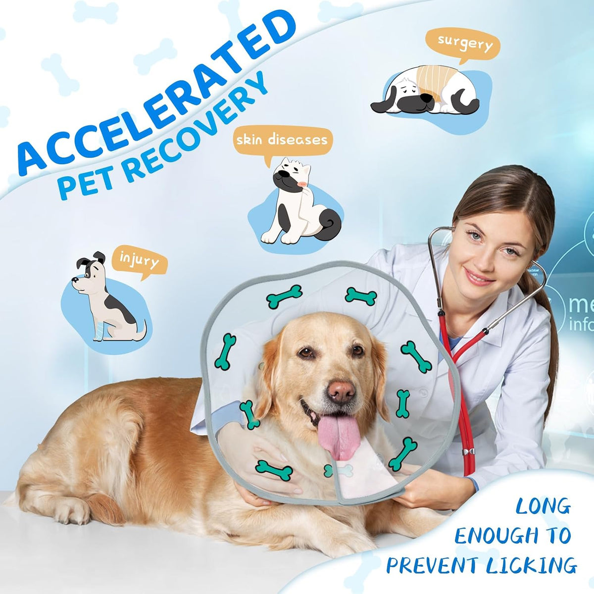 Dog Cone After Surgery - Soft, Comfortable, Adjustable Recovery Collar for Large, Medium, Small Dogs - Stop Licking with Soft Protect Edge (Bone, S)