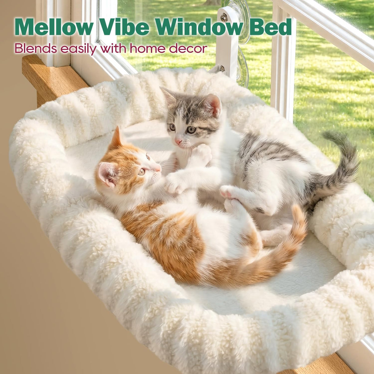 Zakkart Mellow Foldable Cat Window Perch, Upgraded Suction Cups (Beige, M)