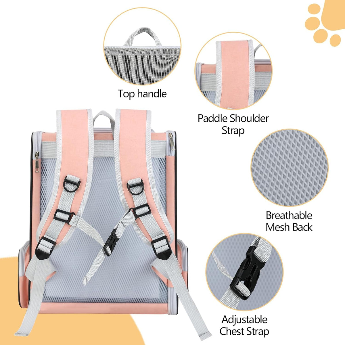 Cat Backpack Carrier Large Pet Backpack for Small Dog Medium Cat Puppy Kitten Bunny up to 15lbs, Ventilated Mesh Dog Collapsible Travel Backpack for Hiking Walking Outdoor