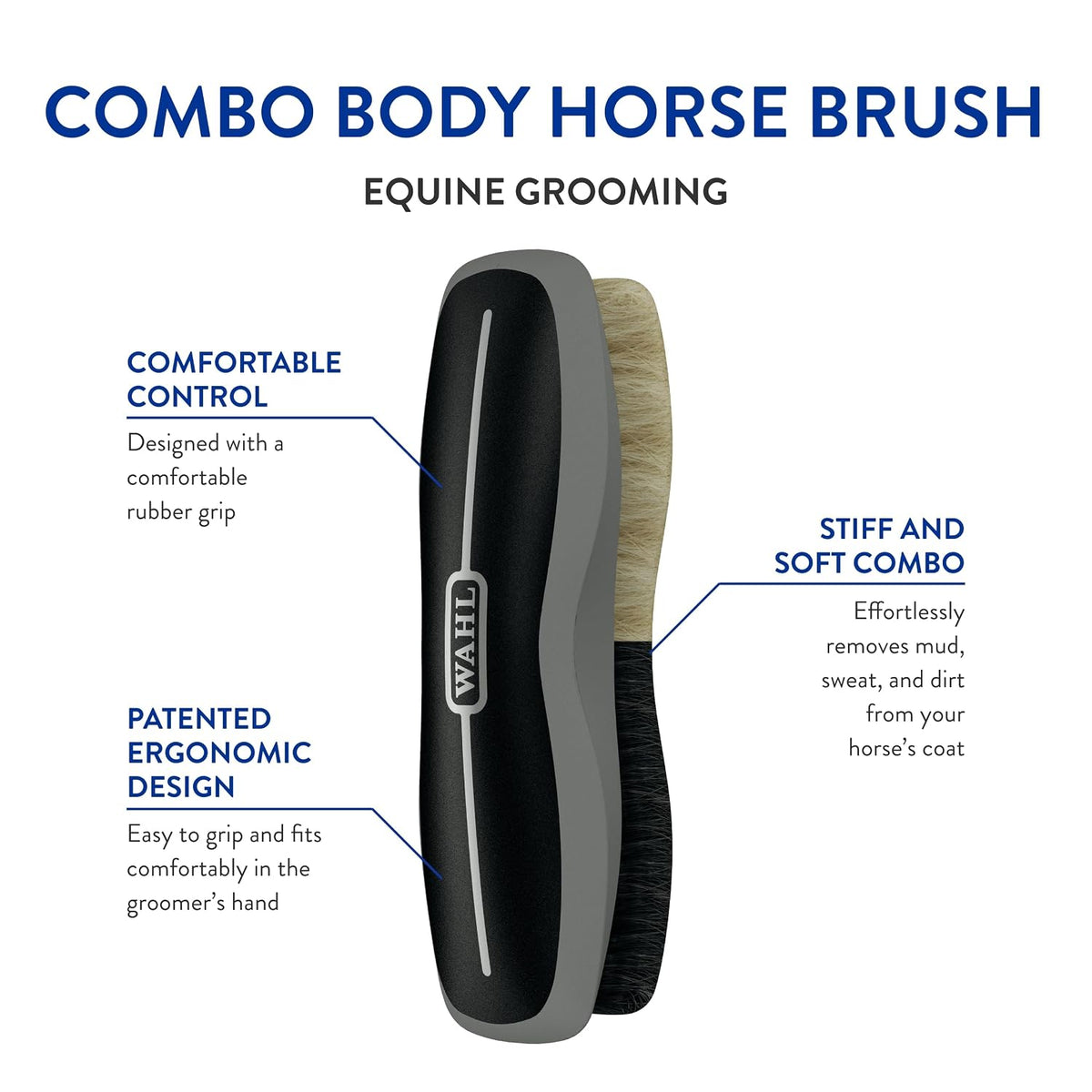 Wahl Professional Animal Equine Grooming Combo Body Horse Brush, Black