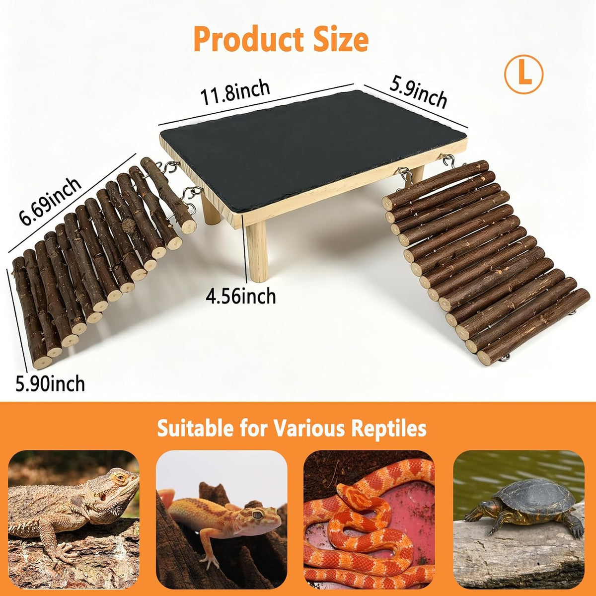 Bearded Dragon Basking Platform with Climbing Ramp,Reptile Basking Rock,L