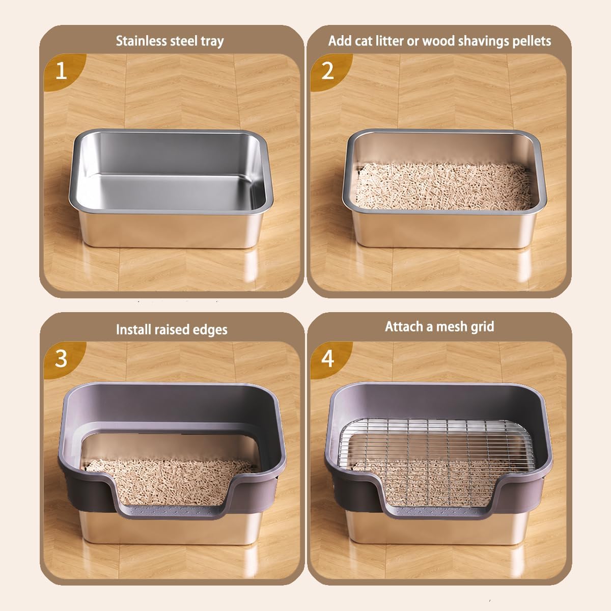 Stainless Steel Rabbit Litter Box, Large Sifting Bunny Litterbox High Side