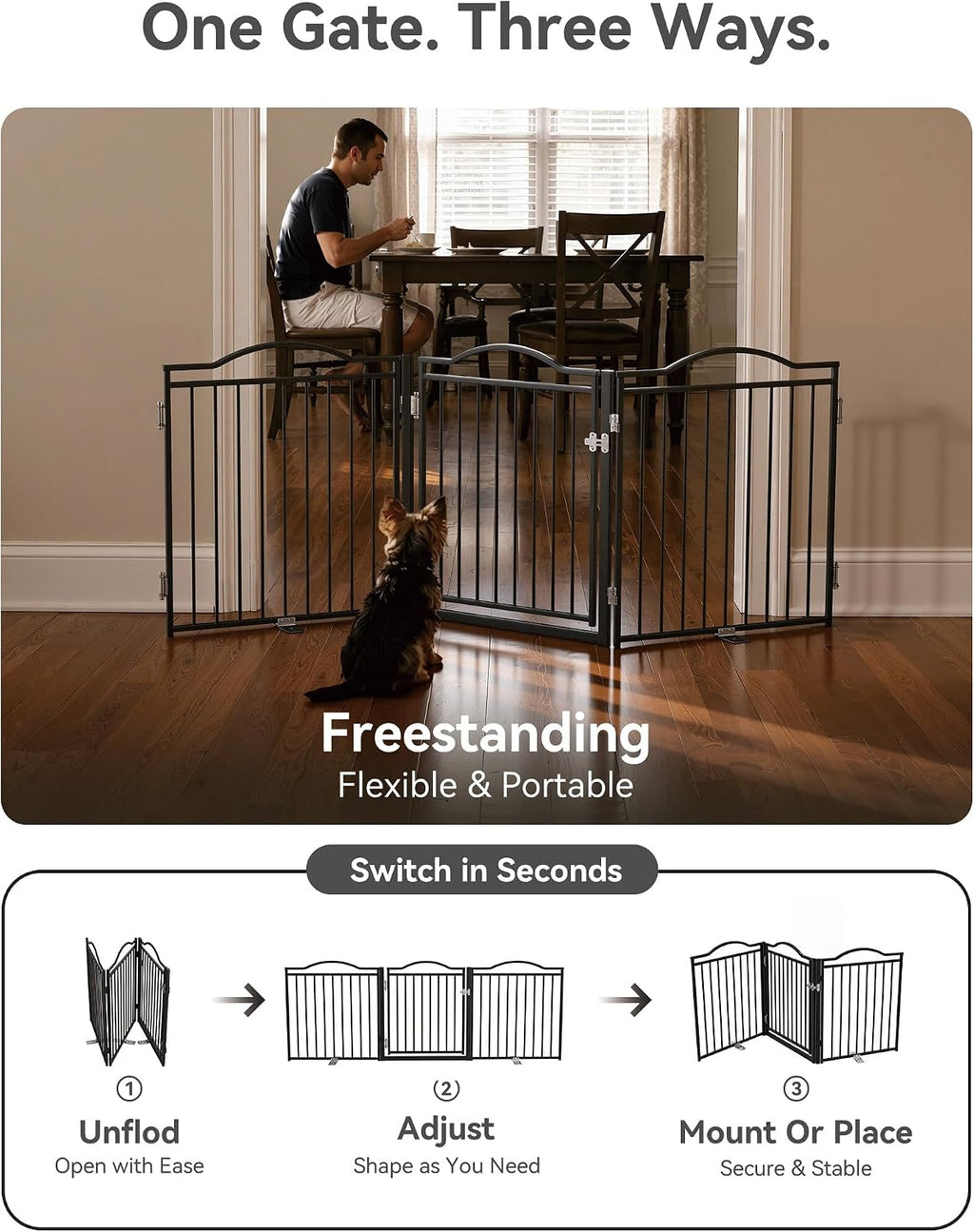 No Pawblems Metal Freestanding Foldable Dog Gate with Door, 30'' Tall