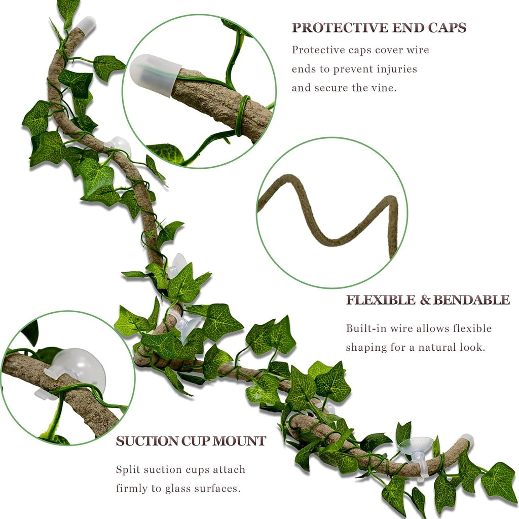 Bearded Dragon Tank Accessories, Reptile Terrarium Kit, Vines Plants Decor Hammock Hide Climbing Bridge for Geckos Lizards Hermit Crabs Chameleons Snakes and Spiders