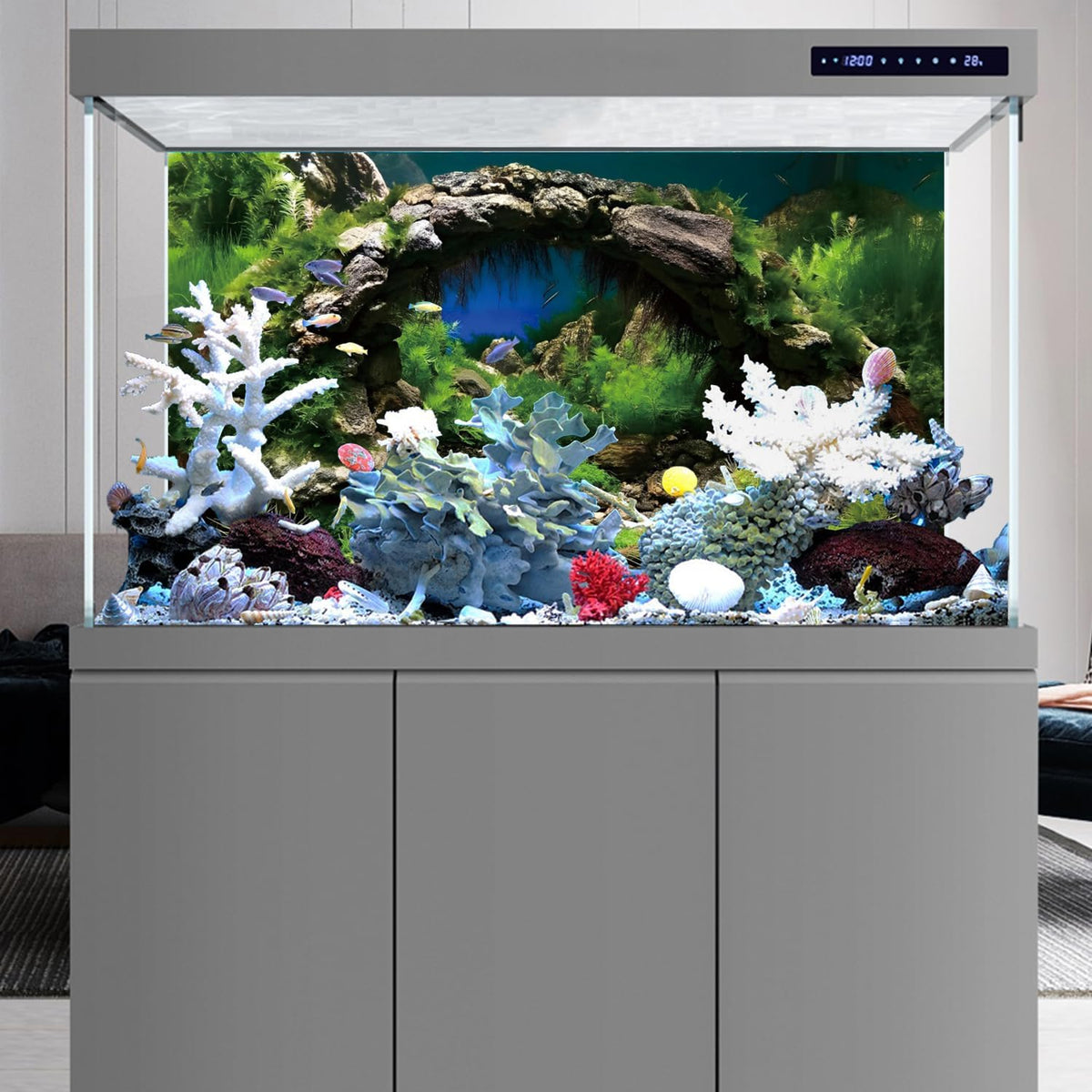 72x24 in Arch Stone Aquarium Backdrop Aquatic Plant Fish Tank Background