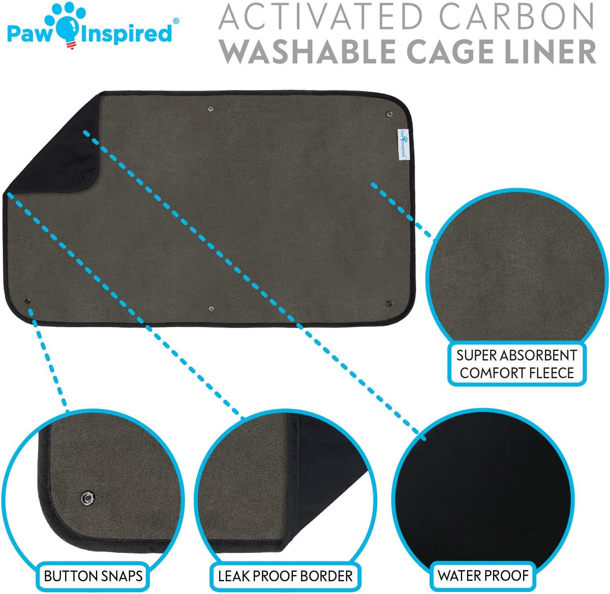 Paw Inspired Washable Guinea Pig Cage Liners, Fleece Bedding for Guinea Pigs Ferrets, Rabbits, Hamsters, Small Animals, Bamboo Charcoal Odor Controlling Absorbent Pee Pads (1 ct., C&C 2x1)