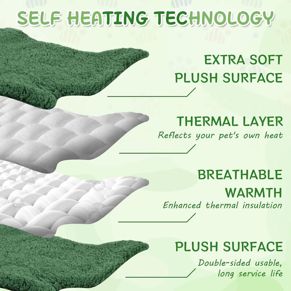 3Pack Self Warming Pet Bed Leaf Pad, Dark Green, Medium-18 x24