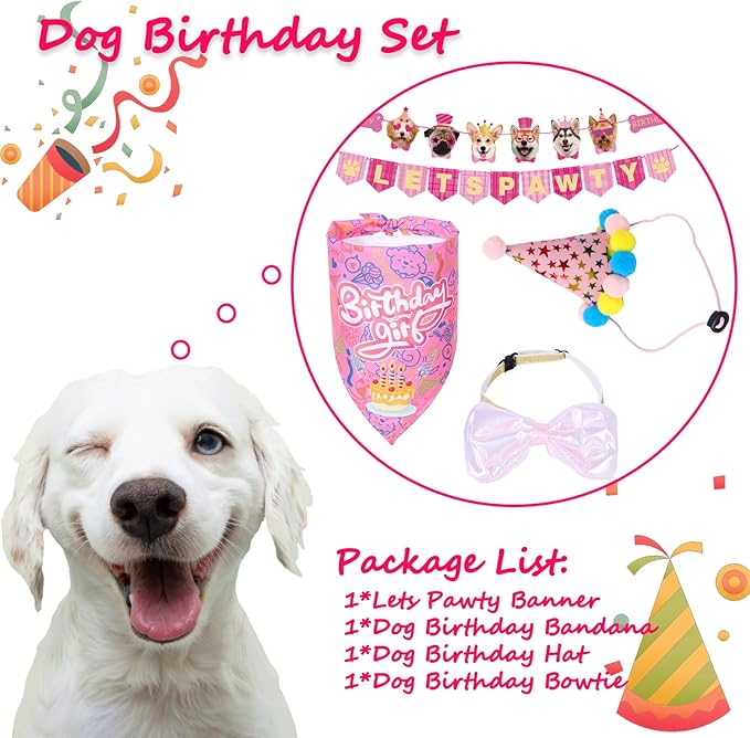 Happy Girl Dog Puppy Doggy Pet Birthday Burthday Party Supplies Hat Bandana - Image 4