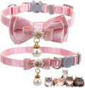 2 Pack Pink Cotton Cat Collars for Girl Cats, Cute Pearl Bow Kitten Collar by Xinjoduz