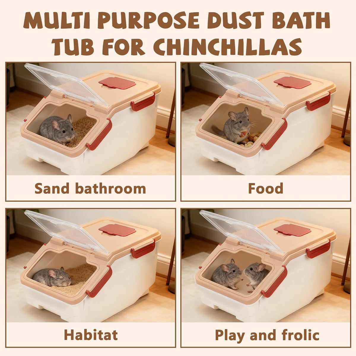 Chinchilla Dust Bath Container Kit, Extra Large Plastic Bath House
