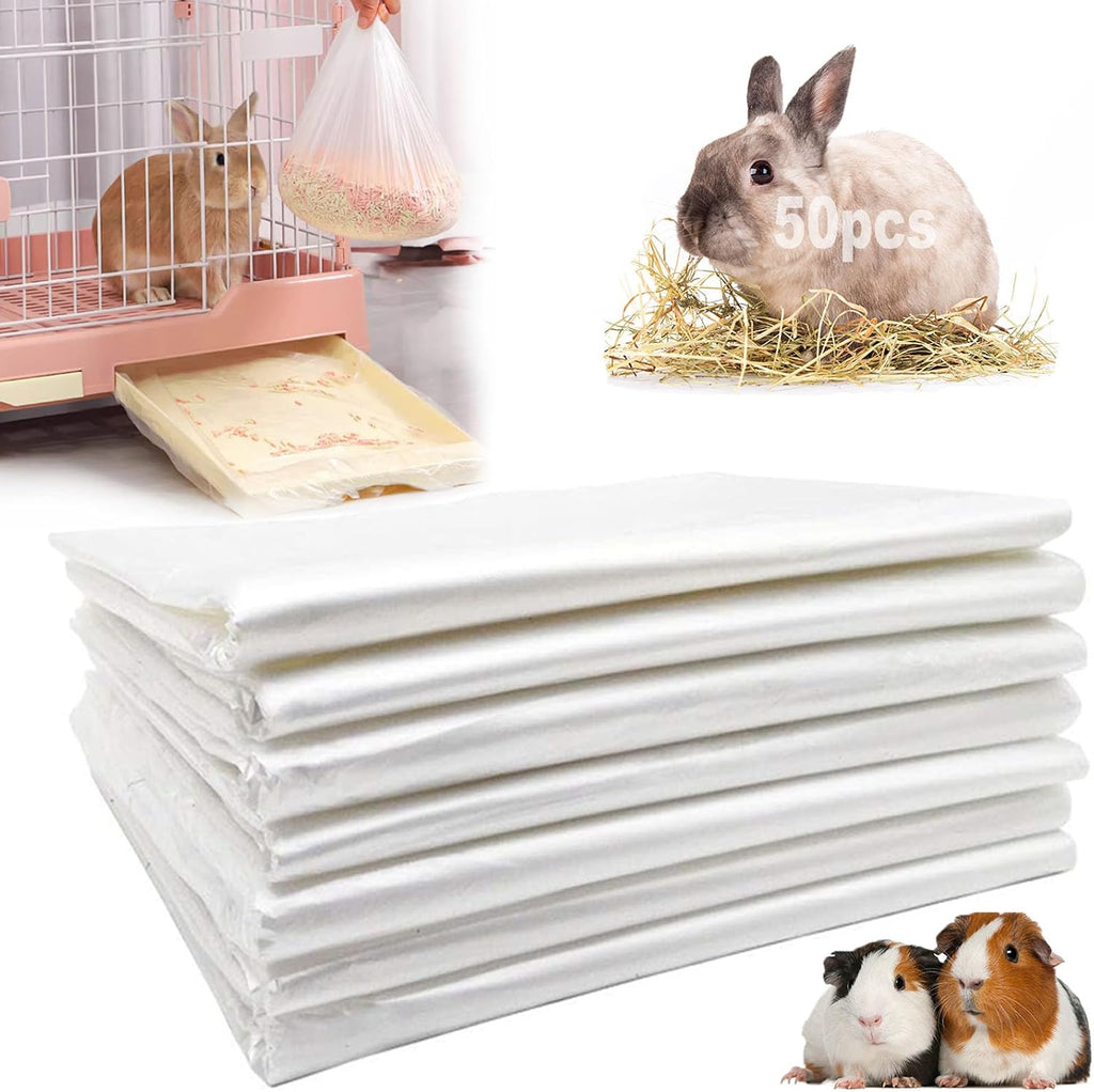 100 Pcs Disposable Rabbit Cage Liner, 35'' X 27'' Large Bunny Cage Tray Liners Clear Plastic Guinea Pig Toilet Film for Bunnies Ferrets Chinchillas Birds Small Animal - Leak Proof & No Mess