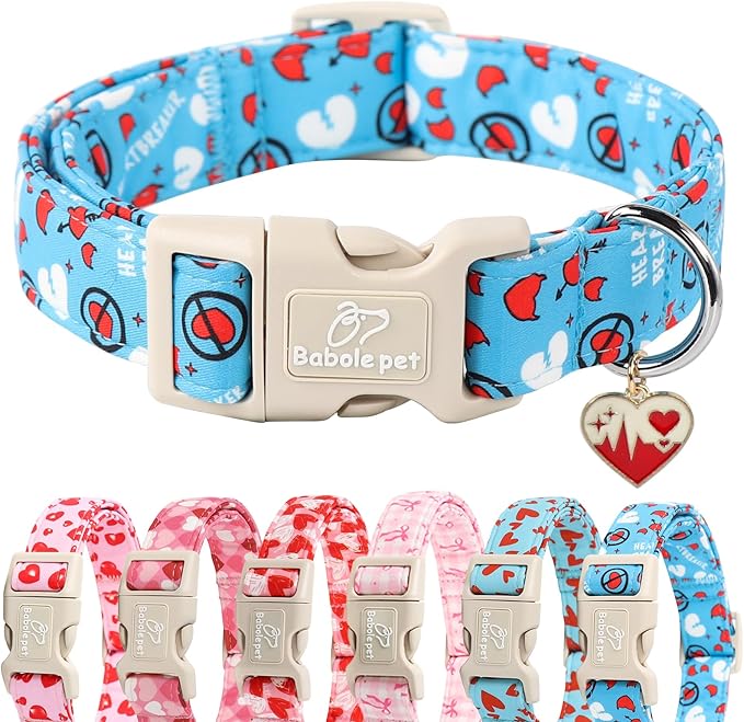 Valentines Dog Collar, Cute Loving Heart Printed Collar by Babolepet
