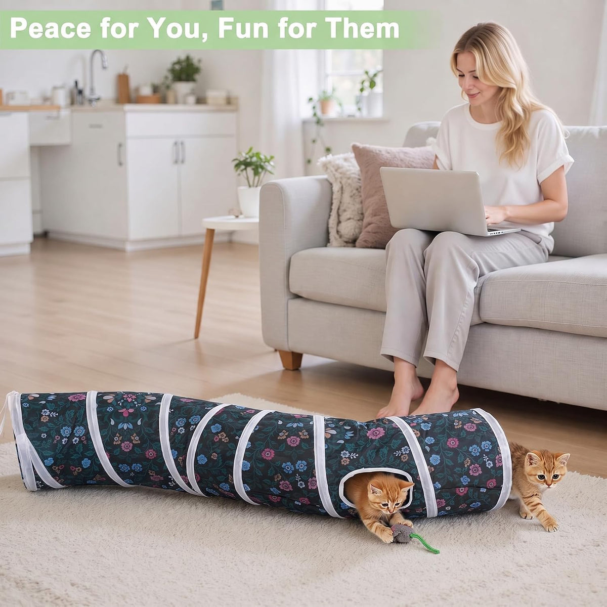 Glittme S-Shape Cat Tunnel, Foldable Cat Tunnels for Indoor Cats