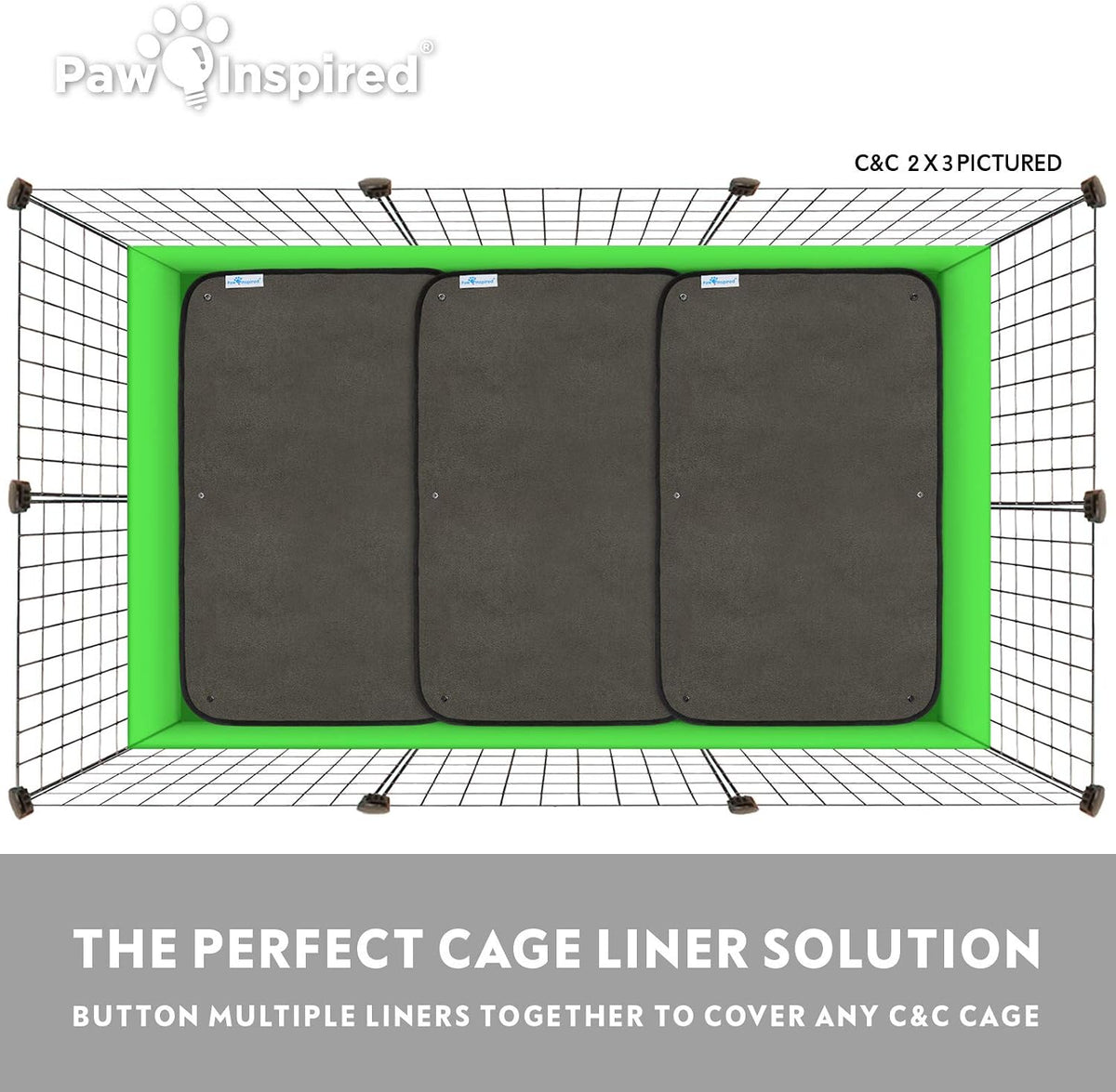 Paw Inspired Washable Guinea Pig Cage Liners, Fleece Bedding for Guinea Pigs Ferrets, Rabbits, Hamsters, Small Animals, Bamboo Charcoal Odor Controlling Absorbent Pee Pads (1 ct., C&C 2x1)