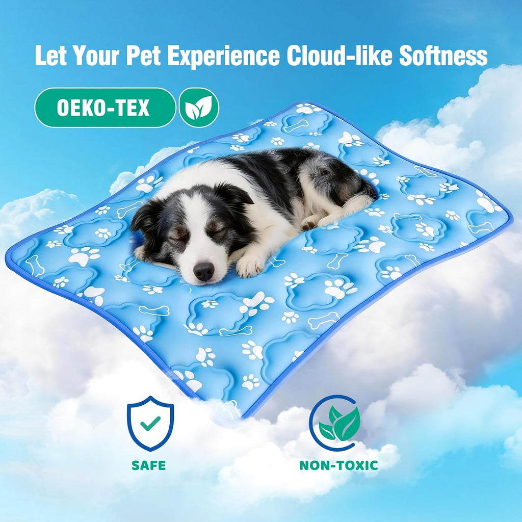 Dog Cooling Mat, Extra Large Cooling Dog Bed Mat for Indoor & Outdoor, Q-Max>0.5, Machine Washable Non-Toxic Portable Pet Cooling Pad for Kennel, Crate, Car - XL(44" x 30") - Blue