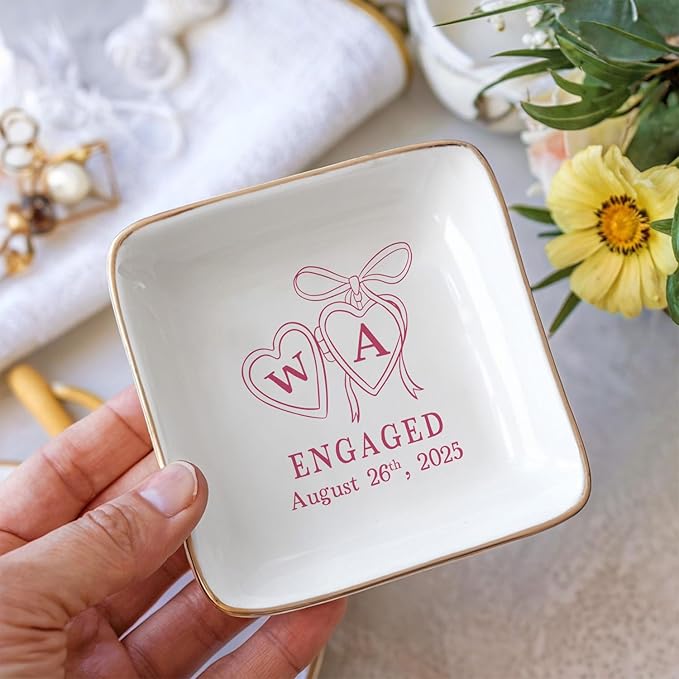 Personalized Locket Wedding Ring Dish, Custom Initial Engaged Rings Holder - Image 3