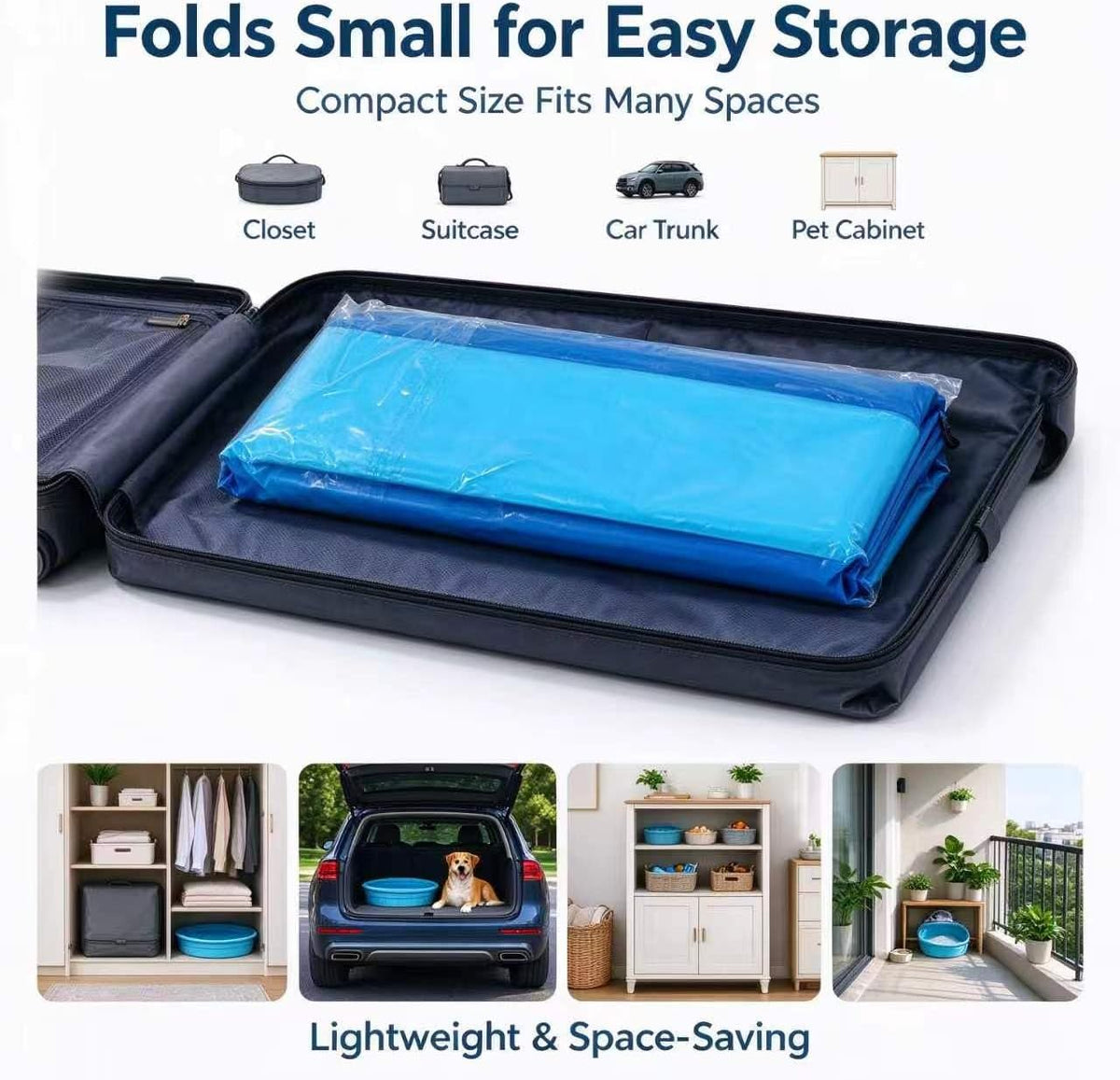 Foldable Dog Pool – Heavy-Duty Hard Plastic Small Dog Pool for Puppy & Cats, Portable Shallow Pool, Outdoor/Indoor Cooling Bathtub, Dog Pools for Pet Dogs, No-Inflate Easy Clean Wading Poo
