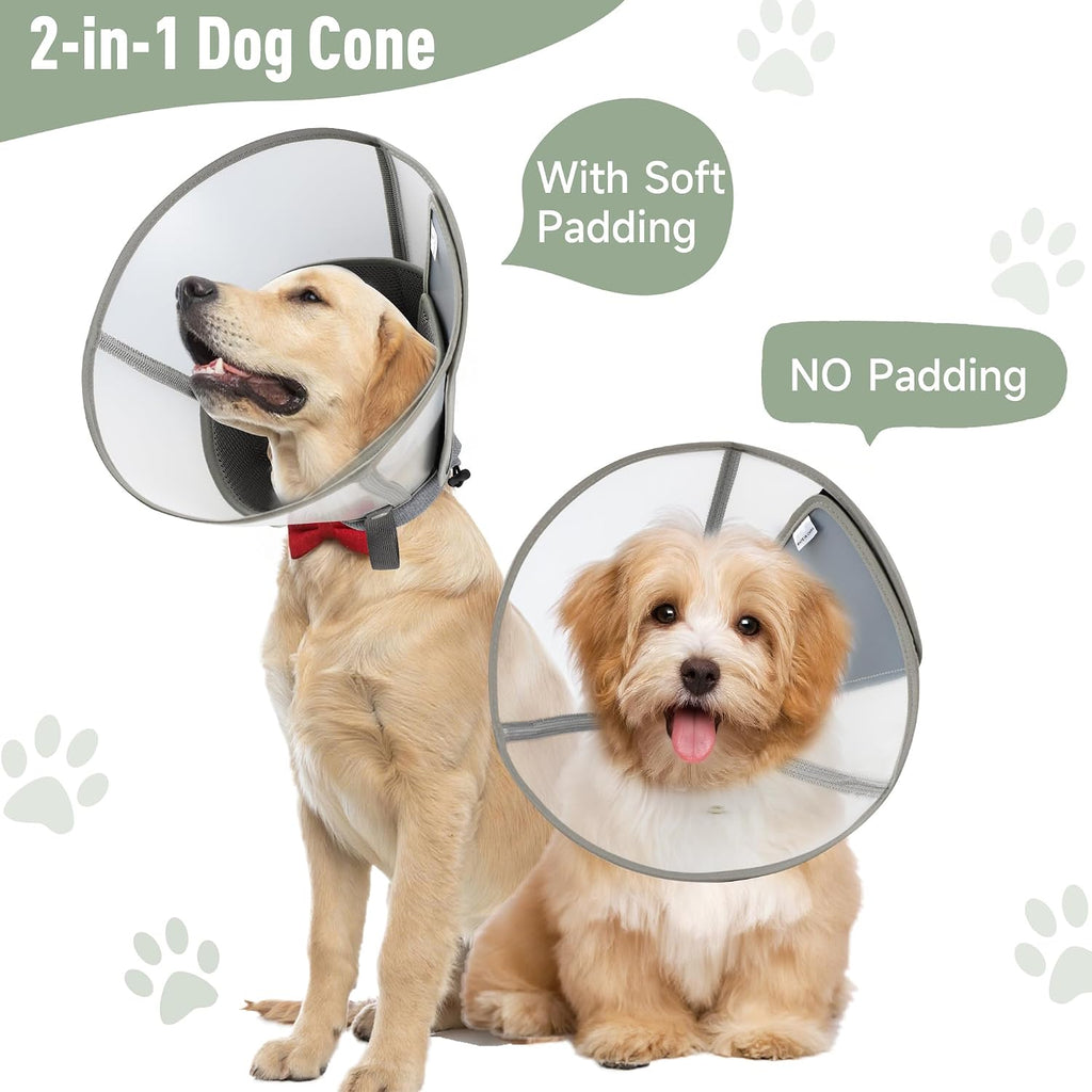 Soft Dog Cone Collar for Large Medium Small Dogs After Surgery, Adjustable Pet Recovery E-Collar, Elizabethan Collar for Dogs and Cats, Grey X-Small