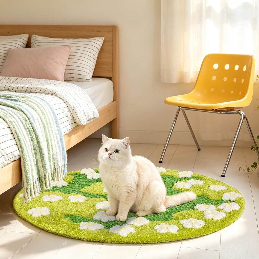 3D Large Cat Scratch Rug Sisal Scratching Mat, Round 31.5 Inch