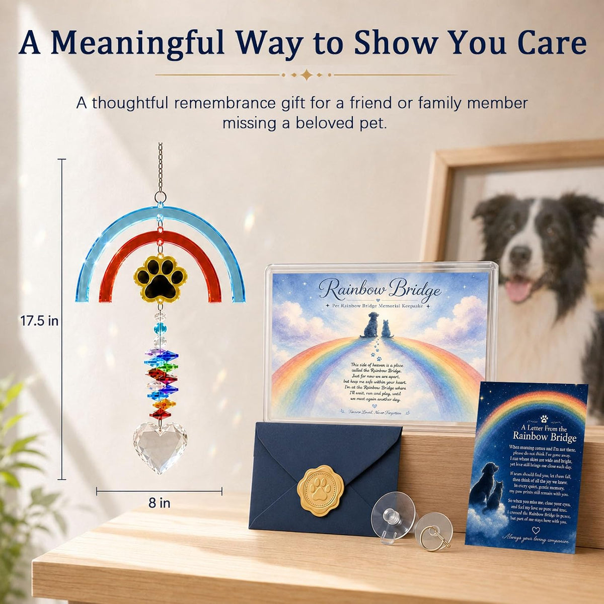 Pet Memorial Gift, Rainbow Bridge Suncatcher for Loss of Dog or Cat