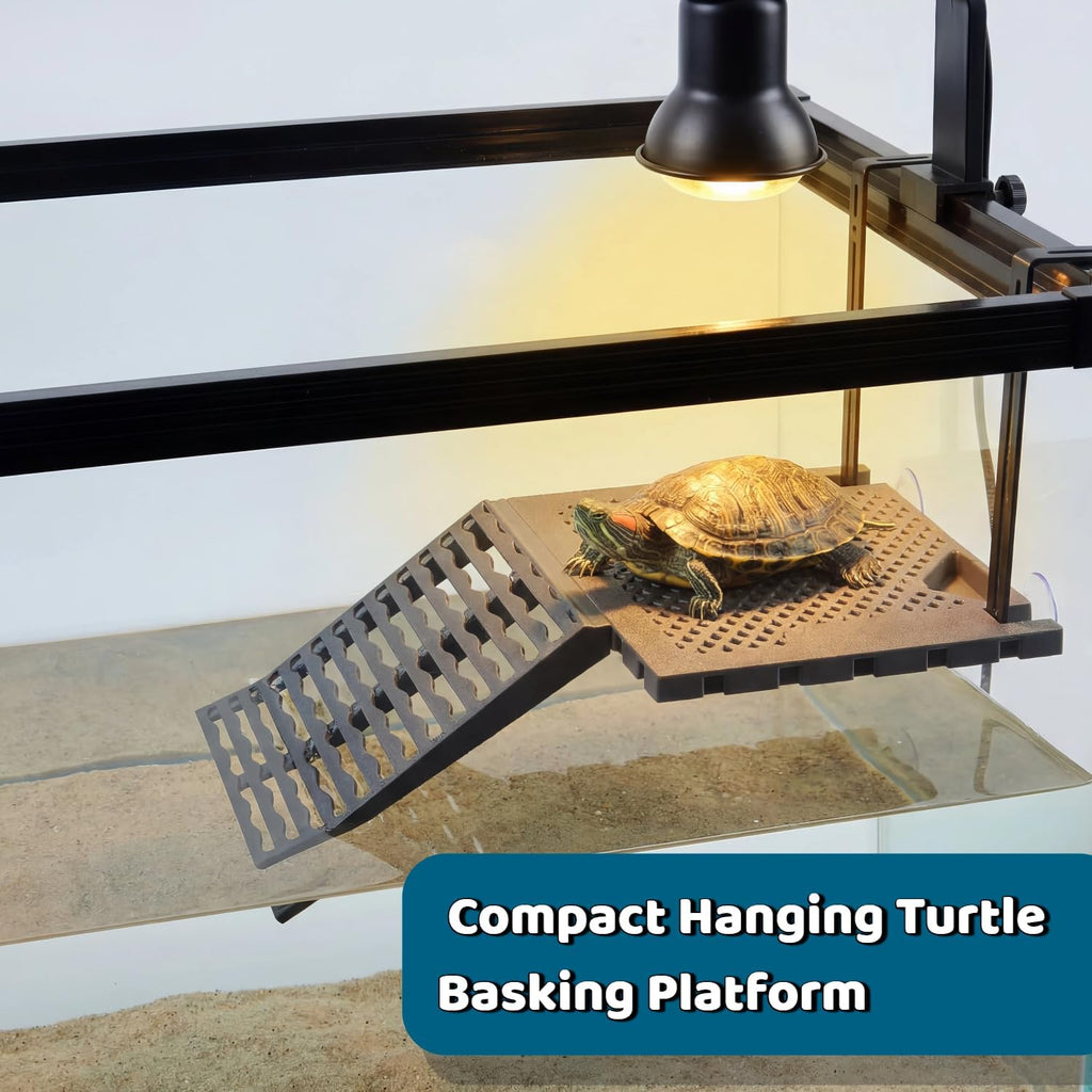 Compact Hanging Turtle Basking Platform with Built-in Food Tray