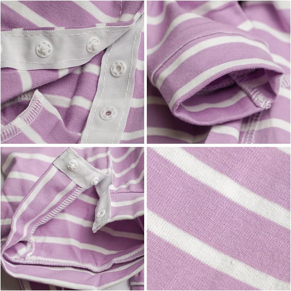 Dog’s Recovery Suit Post Surgery Shirt for Puppy, Full Coverage Dog's Bodysuit Wound Protective Surgical Clothes for Small and Medium Pets (Purple White Stripe-xs)