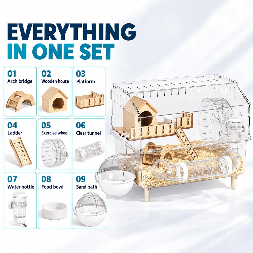 9 in 1 Dwarf Hamster Cage,Acrylic Hamster Cage with Tubes,Casa para Hamster