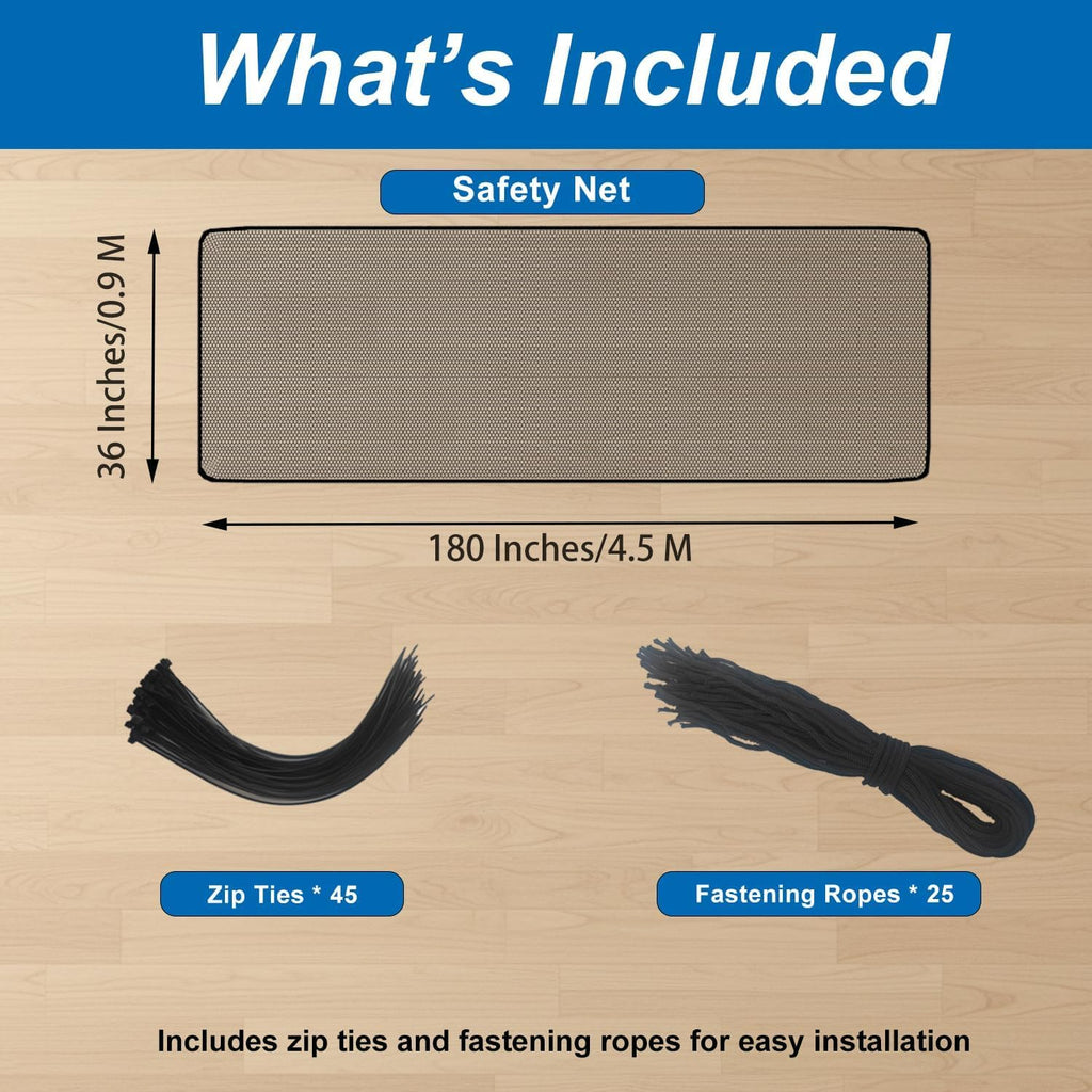 Banister Guard 15ft X 3ft Thick, Balcony Netting for Pets (Black)