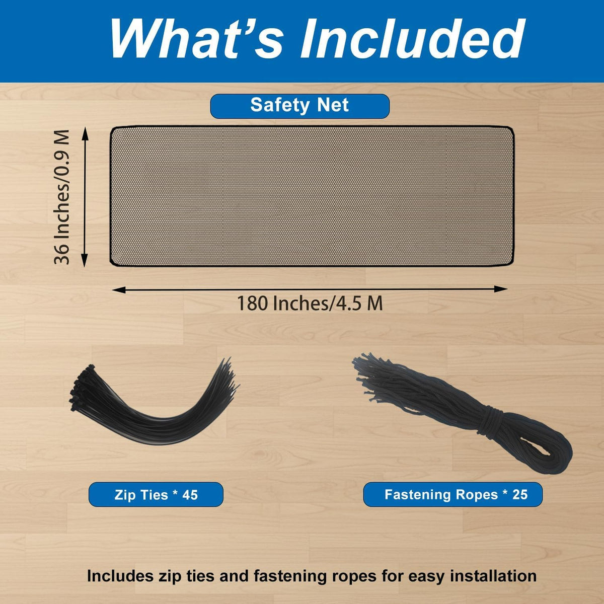 Banister Guard 15ft X 3ft Thick, Balcony Netting for Pets (Black)