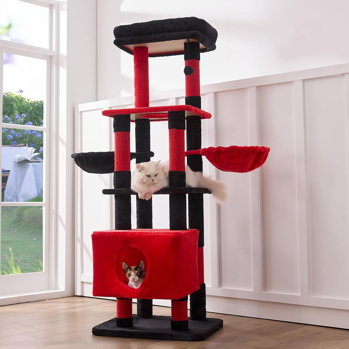 Cat Tree Tower for Large Cats 65 Inch - Heavy Duty Multi-Level Cat Furniture with Extra-Large Condo & Sisal Scratching Posts, Stable Cat Playground for Multiple Cats (Red, 66in)