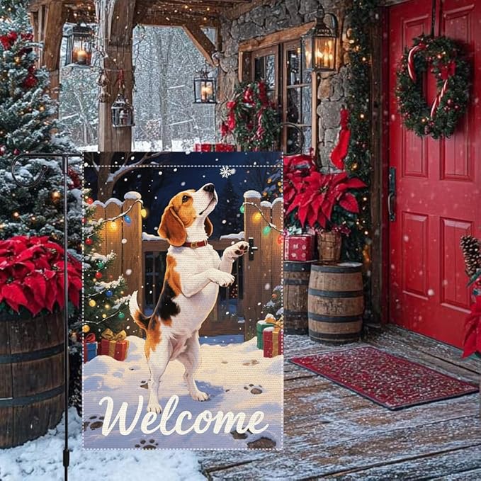 Beagle Dog Welcome Garden Flag 12x18 Inch Double Sided Christmas Burlap Yard - Image 2