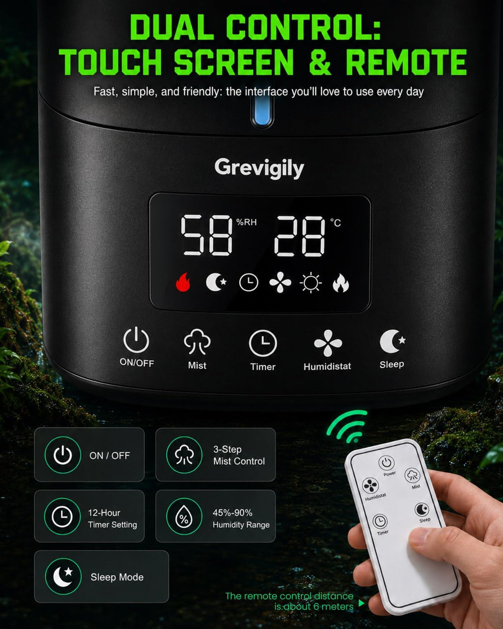 Reptile Fogger Humidifier with Smart Humidity Control & Dual Hose, 5L