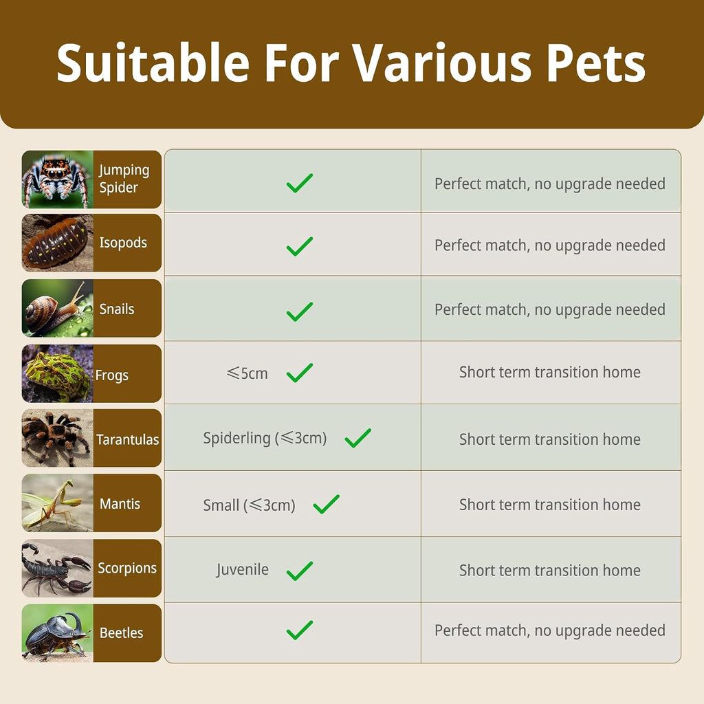 Reptile Terrarium Starter Kit, PC Habitat w/Magnetic Lid & Full Ventilation, Scorpion Habitat, Tarantula Enclosure, Spiders Cage, Insect Terrarium, Mantis & Small Frog Terrarium, 8"x6"x4" Assembled
