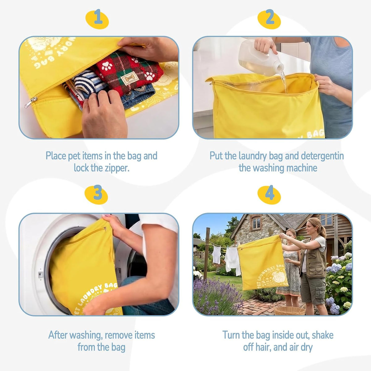2PCS Pet Laundry Wash Bag for Washing Machine, 70x80cm Large Capacity Pet Laundry Bag for Dog Cat Horse Guinea Pig, Upgraded Tear-Resistant Fabric, Keep Laundry Free from Pet Hair, Blue & Yellow
