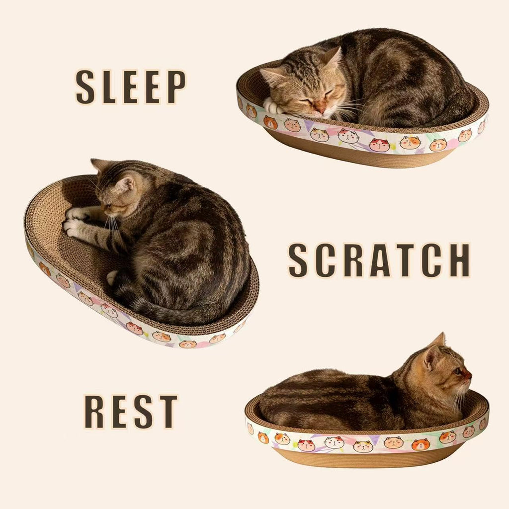 Cat Scratcher Bed with Toys, 2 Pack Oval Cat Scratching Cardboard