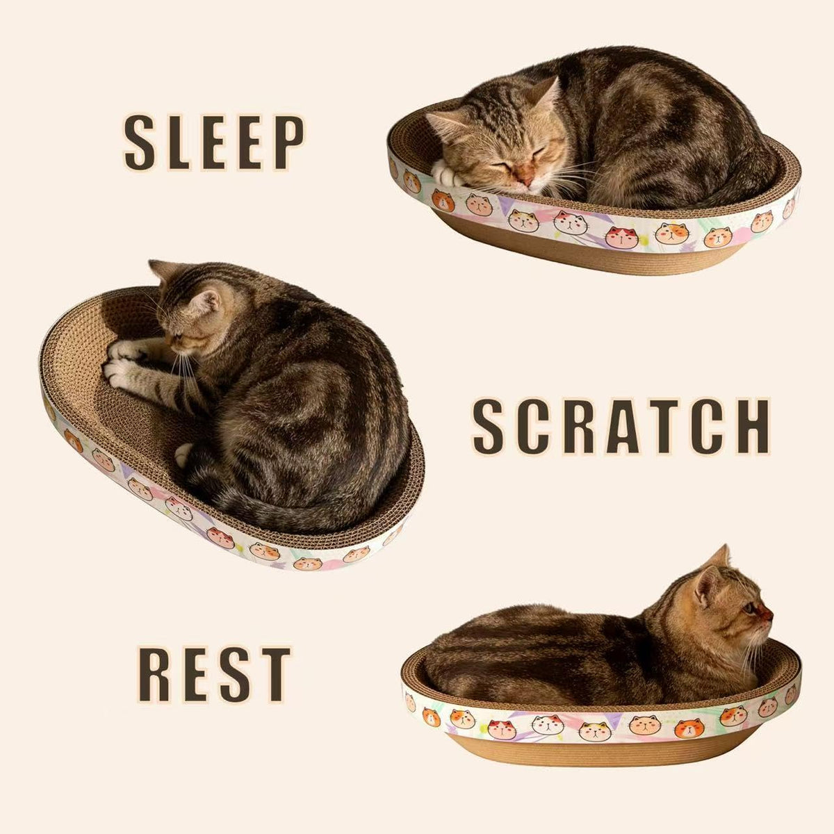 Cat Scratcher Bed with Toys, 2 Pack Oval Cat Scratching Cardboard