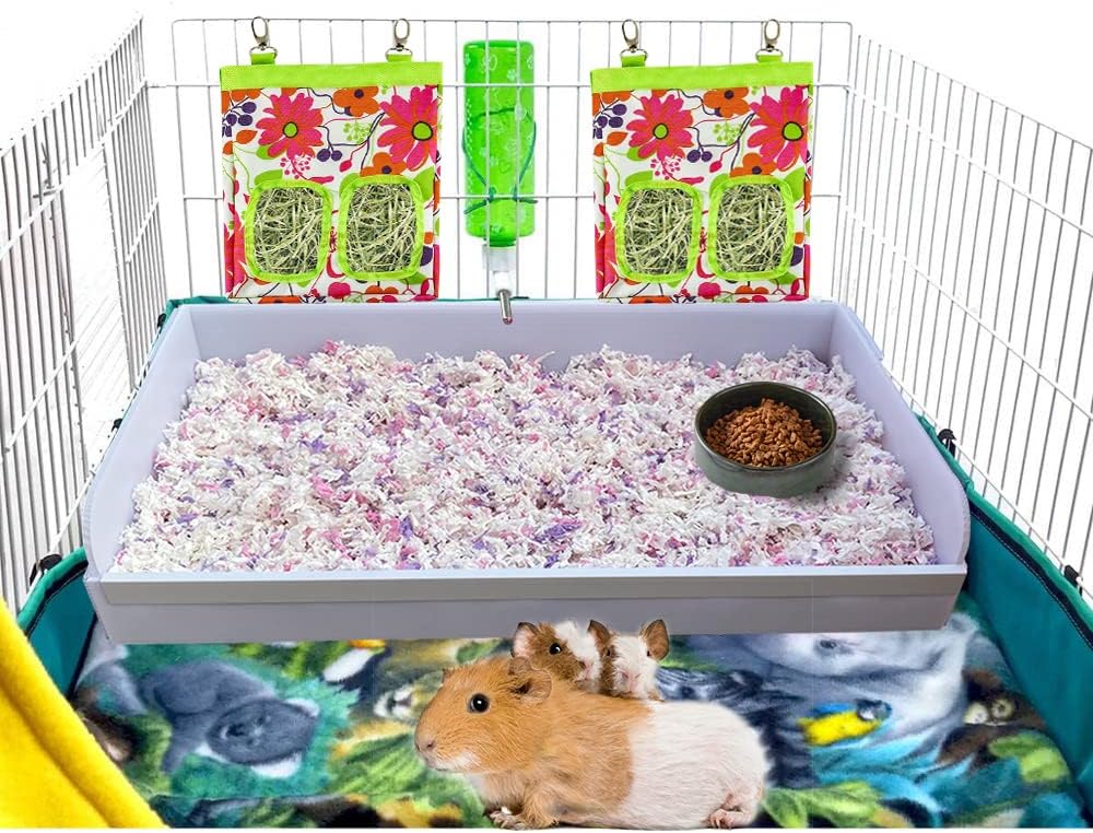 Andescobo Guinea Pig Litter Box Guinea Pig Kitchen for All C&C and Midwest Cages,Guinea Pig Hay Box Keep The Guinea Pig Cage Clean and Tidy. White